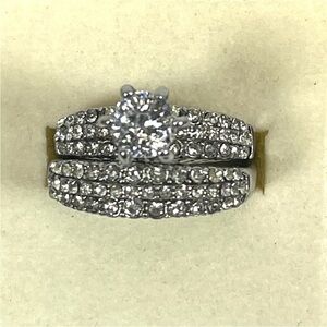 New Sterling silver white sapphire wedding ring set size 5.75